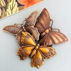Vintage K&T Mixed Metal Butterfly Kaleidoscope Brooch Pin